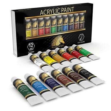 Imagem de Conjunto de tintas de acrílico – Pinturas de qualidade de artista para tela de pintura, madeira, argila, tecido, arte de unhas, cerâmica e artesanato – 12 x 12 ml cores vivas e pesadas – pigmentos ricos – Materiais profissionais da MyArtscape..., Set of 12 x 12ml, 12 x 12ml, 1