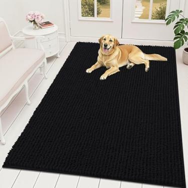 Imagem de OLANLY Tapete de porta de cachorro para patas enlameadas 139 x 99 cm, capacho de lama de chenille ultra absorvente, antiderrapante, lavável e com armadilha de sujeira para entrada interna, tapetes de