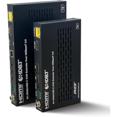 Imagem de OREI Extensor HDMI USB-C 4K KVM Balun HDBaseT 3.0 UltraHD 4K @ 60Hz 4:4:4 por cabo CAT5e/6/7 único com suporte HDR, LAN, CEC e IR, saída de áudio RS-232 até 330 pés - cabo de alimentação