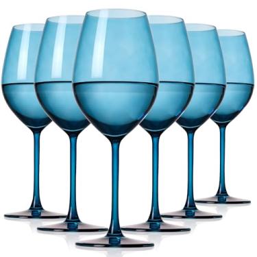 Imagem de comfit Conjunto de taças de vinho azul de 170 a 540 ml, elegantes copos de cristal soprados à mão para vinho tinto e branco, taças de vinho azul exclusivas para aniversário, casamento, festa, ao ar