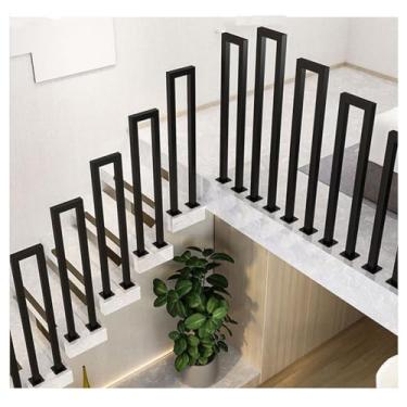 Imagem de Corrimão de escada ao ar livre para escadas em forma de U corrimão interno para varanda de sótão corrimão de ferro para degraus ao ar livre preto (tamanho: U 35 cm)