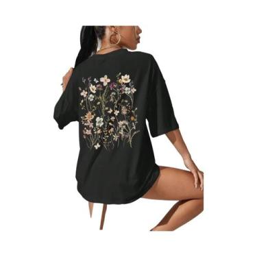 Imagem de Camisetas Femininas De Algodão Macio Com Estampa Floral, Casuais, Resp