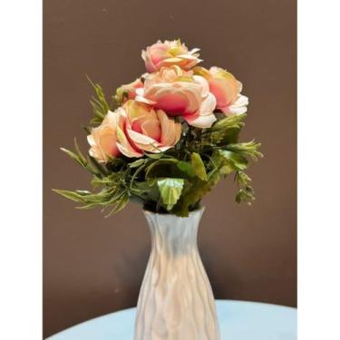 Imagem de Flores Artificiais Peônia e Rosa 16 Flores para Decoração Casamento Arranjos Festas Casa(BQ de rosas blush 7 galhos)