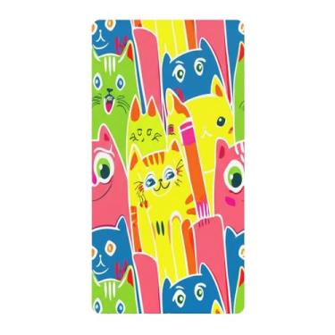 Imagem de Blueangle Lençol de berço padrão para berço infantil - Lençóis de algodão macio e respirável com gatos abstratos (108)