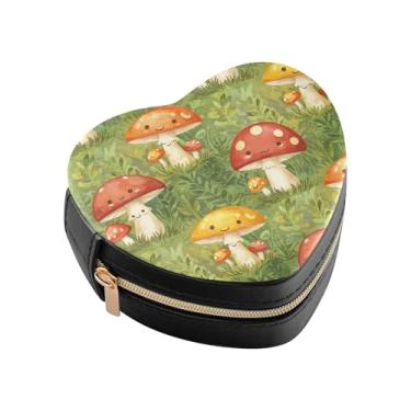 Imagem de Burbuja Caixa de joias em forma de coração de cogumelos de desenho animado mini estojo de joias de viagem para mulheres e meninas, estojo portátil organizador de armazenamento para brincos, anéis