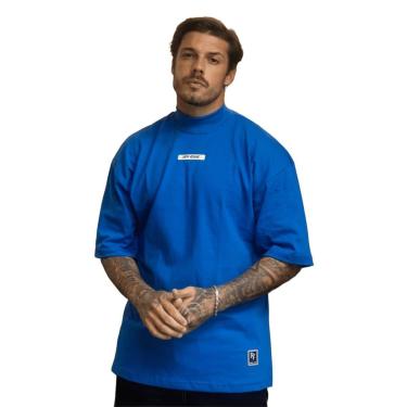 Imagem de Camiseta Oversized Gola Alta Borracha Streetwear Confortavel Masculina Azul-Masculino