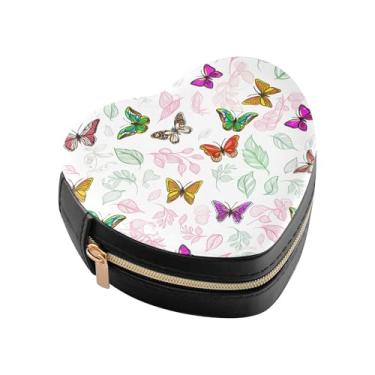 Imagem de Burbuja Caixa de joias em forma de coração de borboletas coloridas mini estojo de joias de viagem para mulheres e meninas, estojo portátil organizador de armazenamento para brincos, anéis, colares e