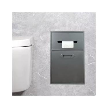 Imagem de Nicho de chuveiro de aço inoxidável - Suporte de papel higiênico embutido e rack de armazenamento para banheiro, cozinha, sala de estar - 50 x 30 x 14 cm - Inserção de parede cinza elegante para uso