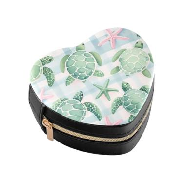 Imagem de Burbuja Tartarugas marinhas rosa estrela do mar em forma de coração mini caixa de joias de viagem para mulheres meninas, estojo organizador portátil de armazenamento para brincos, anéis, colares