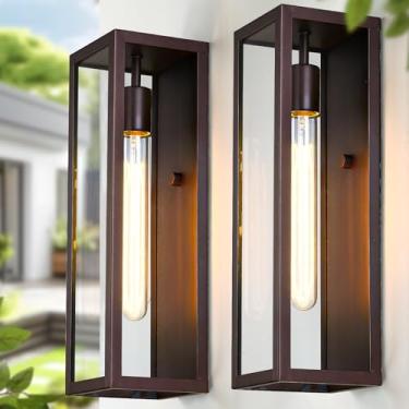 Imagem de CRIRY Luzes de parede externas modernas marrons, pacote com 2, luminárias externas grandes de 40,6 cm para casa, suporte de parede à prova d'água, luzes contemporâneas de garagem e ônibus