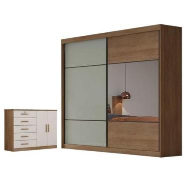 Imagem de Guarda Roupa Casal Belmonte com Espelho e Cômoda Seul Cumaru 25 Fendi 