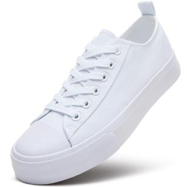 Imagem de ZGR Tênis feminino de lona branca, sapatos clássicos de lona preta, tênis fashion casual, Branco, 8.5 UK