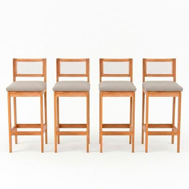 Imagem de Kit 04 Banquetas Altas Brunella 99cm Com Encosto Telinha Estilo Palha Linho Cru - Desk Design