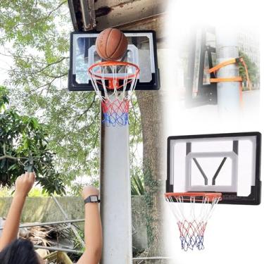 Imagem de Cesta de basquete suspensa e golas, 80 x 58 cm com alça/ganchos - Kit de quadro e aro de PVC para postes redondos, verticais, árvores, cercas - fácil instalação
