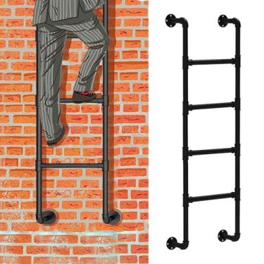 Imagem de Escada de saída de emergência montada na parede resistente, sótão de metal que economiza espaço e escada de subida para uso no porão e ao ar livre, design preto universal de 1,9 m