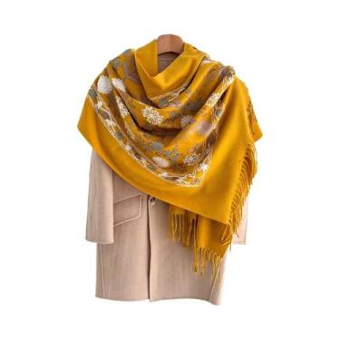 Imagem de Cachecol Floral Feminino Quente 70x210cm, Xale De Caxemira Sintética, 