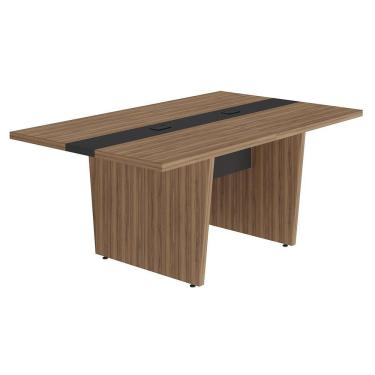 Imagem de Mesa De Reunião Para Escritório Com 02 Tomadas 179cm Unik A02 Nogal Preto - Lyam Decor