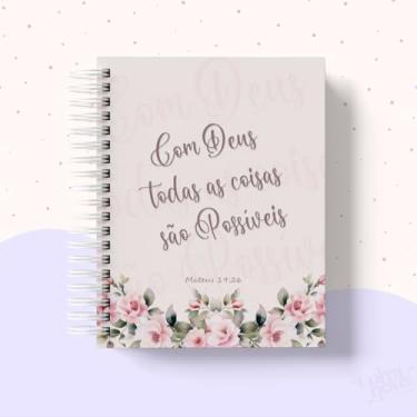 Imagem de Caderno A5 capa dura com versículos coleção Palavras de Esperança, caderneta para anotações, caderno de anotações pautado ou sem pauta para estudo, organização e uso diário (COM DEUS TODAS AS COISAS,200 PÁGINAS)