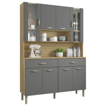 Imagem de Armário Cozinha Golden 8 Portas e 1 Gaveta - Kit's Paraná, Freijo/Gris