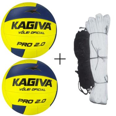 Imagem de Kit 02 Bola De Vôlei Kagiva 2.0 Pro Costurada+Rede Vôlei Master Rede Seda 5M 1Faixa Sintética