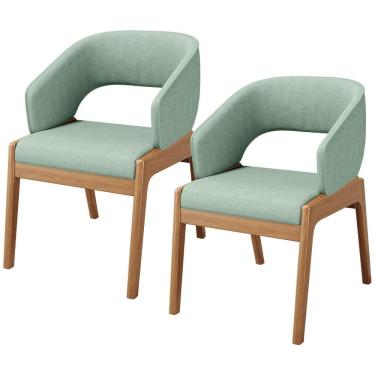 Imagem de Kit 02 Cadeiras De Jantar E Estar Living Estofada Lince L02 Linho Verde Menta - Lyam Decor