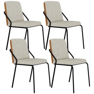 Imagem de Kit 04 Cadeiras Estofada Para Sala De Jantar Loft Preto C01 Bouclê Vanilla Courino Cara...