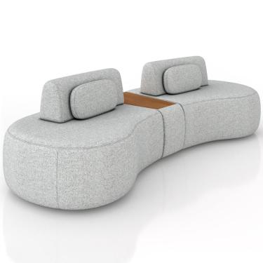 Imagem de Sofá 4 Lugares Orgânico Para Sala Living Com Puff 302cm Vasti M03 Linho Cinza - Lyam Decor