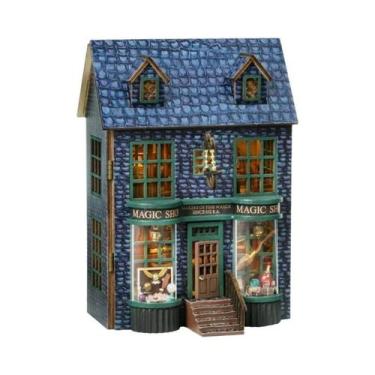 Imagem de Mini Casa De Bonecas De Madeira Princesa Rosa Com Móveis E Luz, Kit De