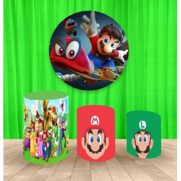 Imagem de Painel Redondo 1,50m E Trio Capa De Cilindro Super Mario - Fantasia Br