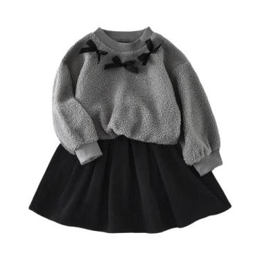 Imagem de Vestido De Suéter Tricotado Com Poás Para Meninas Bear Leader Vestido 