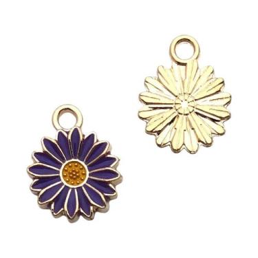 Imagem de Pingentes De Flores Esmaltadas Roxas 30pçs: Cerejeira, Rosa E Margarid