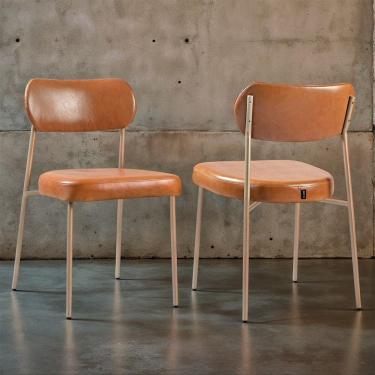 Imagem de Kit 02 Cadeiras Sala de Jantar Lavínia Estofada Base Champagne Couríssimo Amarula - Abmaza