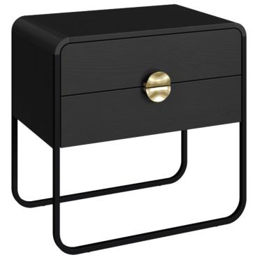 Imagem de Mesa de Cabeceira Luna 2 Gavetas MDF Estilo Contemporâneo Preto Nero para Quarto com Pé...
