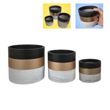 Imagem de Kit Vaso Cachepots Conjunto de 3 Peças Cilíndrico 7,5 cm 8,5 cm 11 cm 11,5 cm 13 cm 14,5 cm Cimento Cinza Dourado Preto