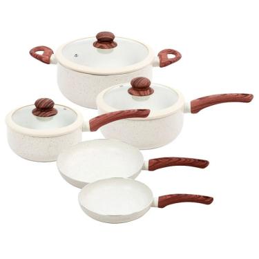 Imagem de Kit Conjunto de Panelas Revestimento Creme 5 Peças com Nanocerâmico para Uso Doméstico