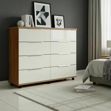 Imagem de Cômoda 8 Gavetas Gaveteiro Grande Com Rodízios Cedro Areia Repleta