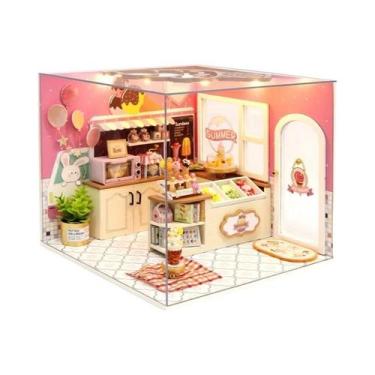 Imagem de Casa De Bonecas Miniatura De Madeira DIY Com Luz Para Decoração De Cas