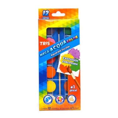 Imagem de Aquarela em Pastilha Tris Mega Acqua Color 12 Cores