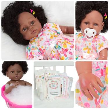 Imagem de Bebê Reborn Negra Diva 46cm Vestido Borboleta E Acessórios - Cegonha R