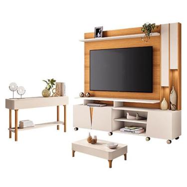 Imagem de Estante Home Theater Virtus Cinamomo Off White com Mesa de Centro Liz 