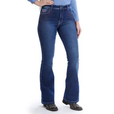 Imagem de Calça Country Feminina Jeans Flare Pedraria Pink - Rodeo Farm, 38