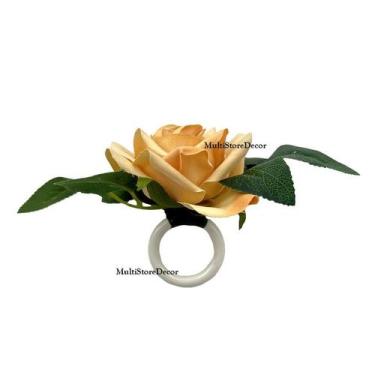 Imagem de KIT 06 Argola Porta Guardanapo Anel Rosa Caramelo Claro Floral Mesa Po