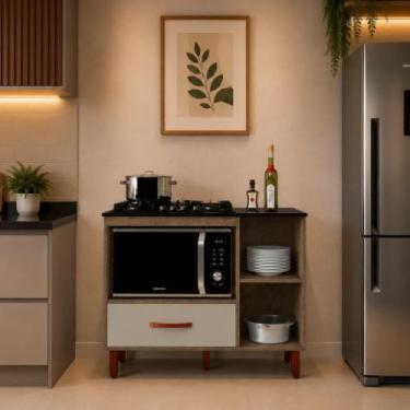 Imagem de Balcão Cooktop 5 Bocas Com Nicho Micro-ondas Córdoba 1 Gaveta Pés PVC 