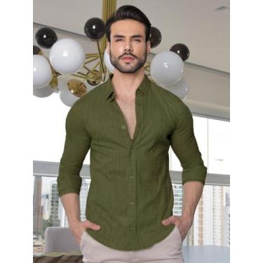Imagem de Camisa de Linho Masculina Social Alta Qualidade e Caimento Perfeito Co