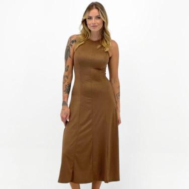 Imagem de Vestido Meia Loka Midi Regata em Suede Feminino, P, Mousse