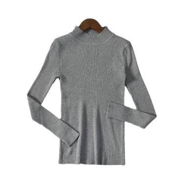 Imagem de Suéter Feminino De Cashmere Com Gola Alta, Básico, Sólido, Casual Para