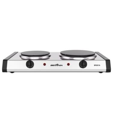 Imagem de Fogão Elétrico de Mesa Britânia BFG01A 2 Bocas Aço Inox Branco Portátil com Temperatura Ajustável 220V