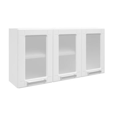 Imagem de Armário Aéreo Organizador em Aço Para Cozinha Com Vidro 3 Portas 1 Prateleira Múltipla Branco