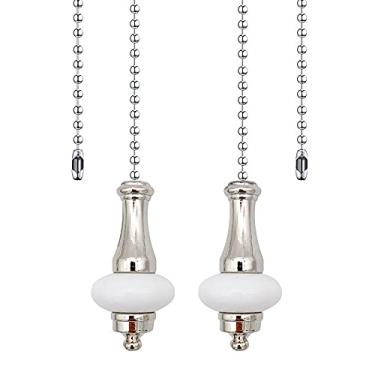 Imagem de Dotlite Conjunto de corrente de puxar para ventilador de teto de cerâmica, 2 peças de extensão decorativa branca, iluminação de 30,5 cm e extensor de cordão de esfera com contas com conector
