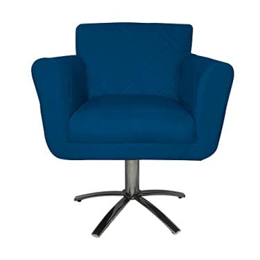 Imagem de Poltrona Decorativa Isabela em Tressê Pés Metal Giratório Suede Azul Royal - DS Estofados